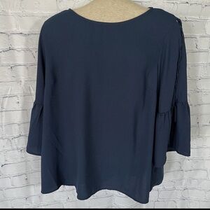 Time And Tru Womens Size XL Blue Round Neck Lace Up Bell Sleeve Blouse Top